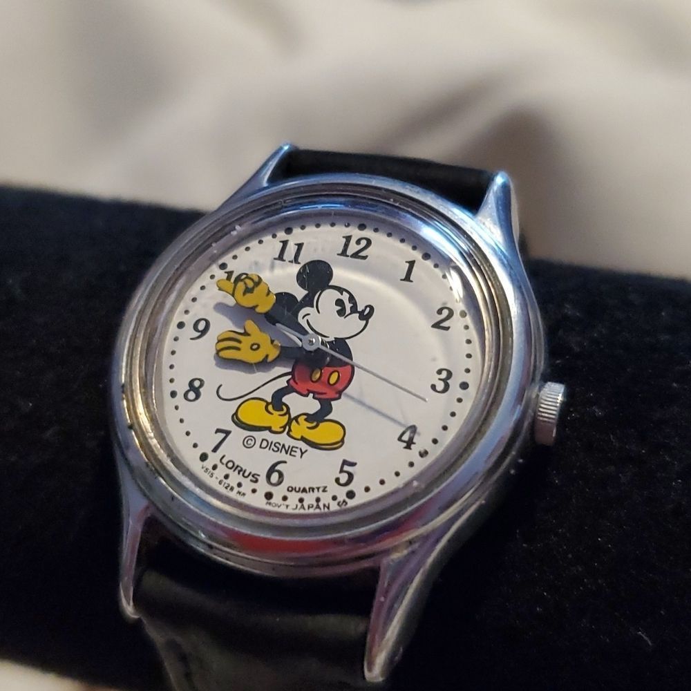 Ladies Lorus Disney Mickey Mouse V515-6128 HR Watch Leather‎ Band Wristwatch ⌚️